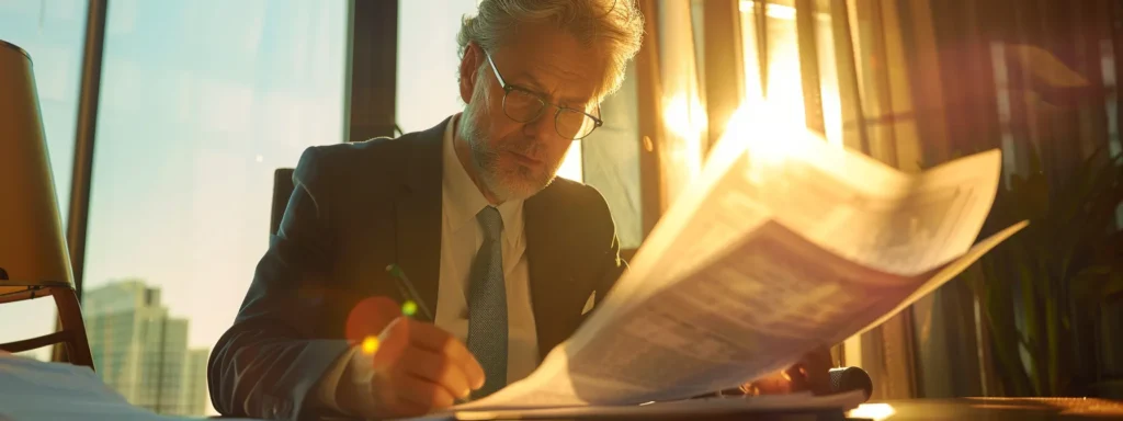 a determined lawyer reviewing legal documents under the bright atlanta sunshine.