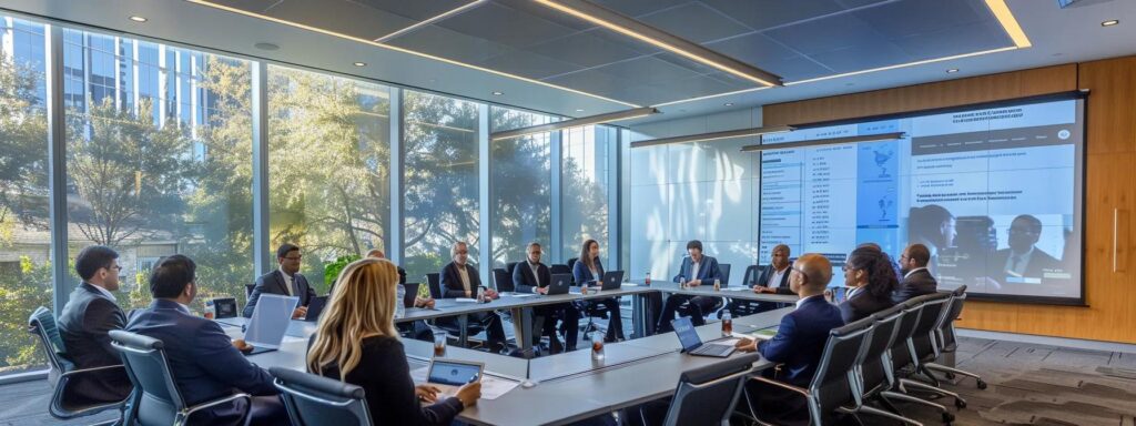 a sharply-lit conference room features a poised atlanta car accident attorney presenting a detailed breakdown of legal fees on a digital screen, emphasizing the professionalism and expertise in navigating costs associated with accident services.
